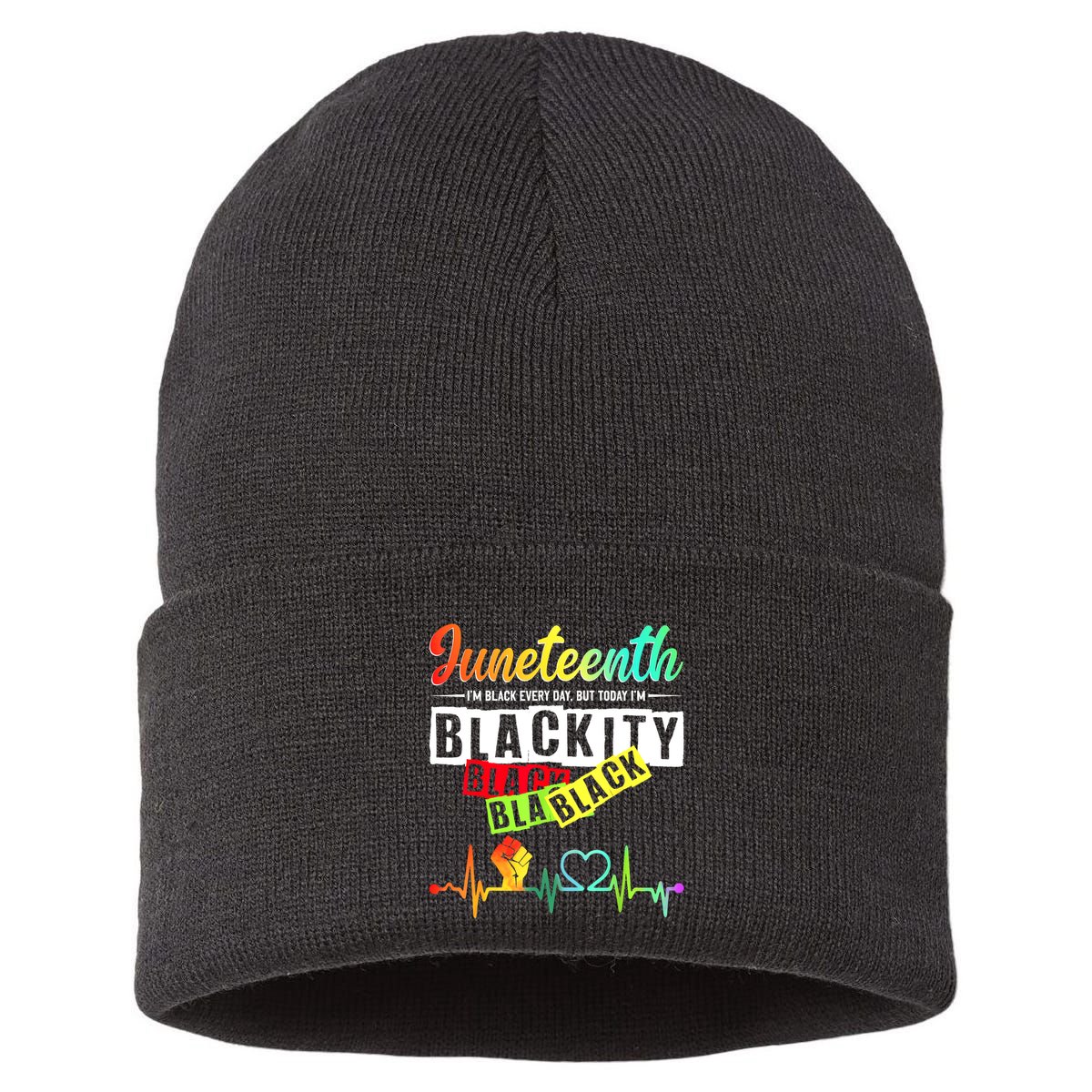 Juneteenth Blackity Heartbeat Black History African America Sustainable Knit Beanie