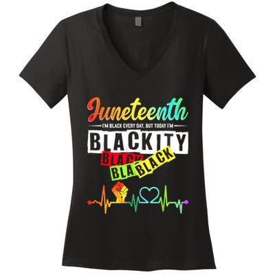 Juneteenth Blackity Heartbeat Black History African America Women's V-Neck T-Shirt