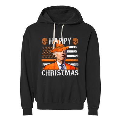 Joe Biden Happy Halloween Happy Christmas US Flag Garment-Dyed Fleece Hoodie