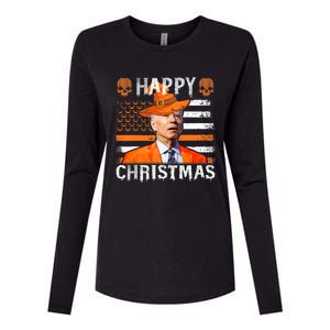 Joe Biden Happy Halloween Happy Christmas US Flag Womens Cotton Relaxed Long Sleeve T-Shirt