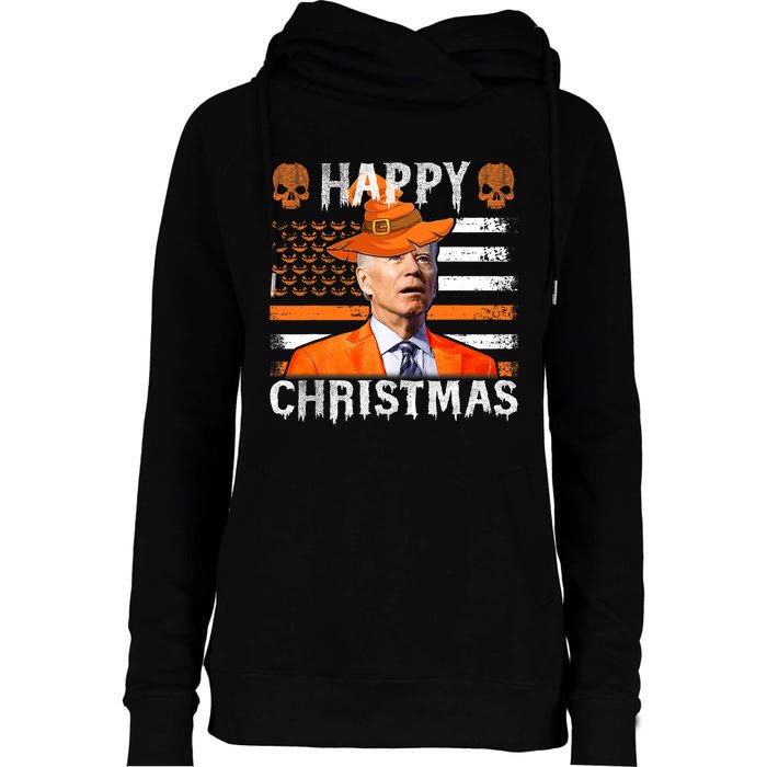 Joe Biden Happy Halloween Happy Christmas US Flag Womens Funnel Neck Pullover Hood