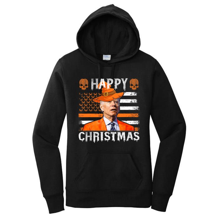 Joe Biden Happy Halloween Happy Christmas US Flag Women's Pullover Hoodie