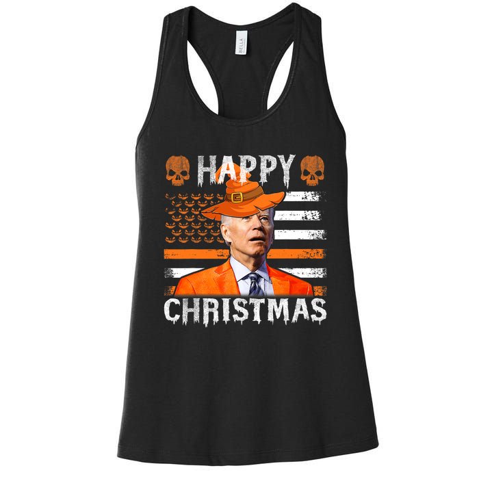 Joe Biden Happy Halloween Happy Christmas US Flag Women's Racerback Tank