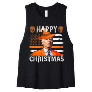 Joe Biden Happy Halloween Happy Christmas US Flag Women's Racerback Cropped Tank