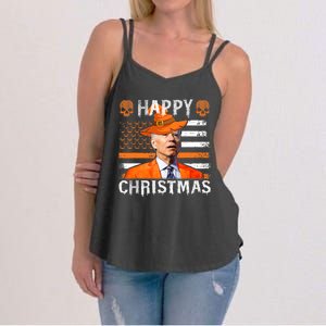 Joe Biden Happy Halloween Happy Christmas US Flag Women's Strappy Tank