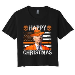 Joe Biden Happy Halloween Happy Christmas US Flag Women's Crop Top Tee