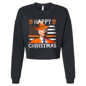 Joe Biden Happy Halloween Happy Christmas US Flag Cropped Pullover Crew