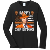 Joe Biden Happy Halloween Happy Christmas US Flag Ladies Long Sleeve Shirt