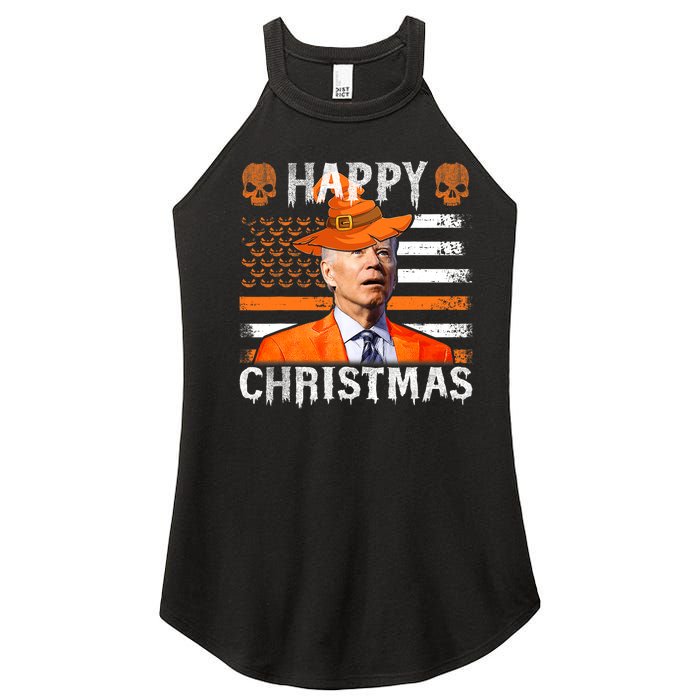 Joe Biden Happy Halloween Happy Christmas US Flag Women's Perfect Tri Rocker Tank