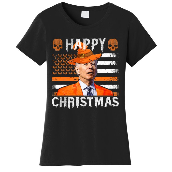 Joe Biden Happy Halloween Happy Christmas US Flag Women's T-Shirt