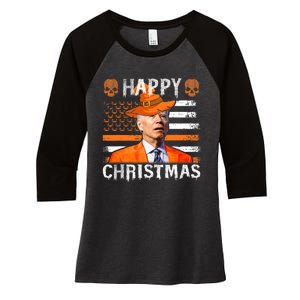 Joe Biden Happy Halloween Happy Christmas US Flag Women's Tri-Blend 3/4-Sleeve Raglan Shirt