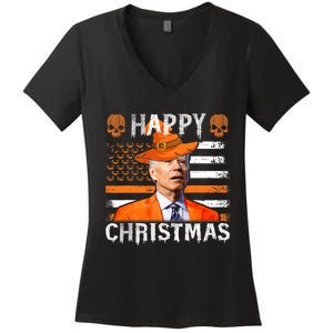 Joe Biden Happy Halloween Happy Christmas US Flag Women's V-Neck T-Shirt