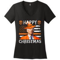 Joe Biden Happy Halloween Happy Christmas US Flag Women's V-Neck T-Shirt