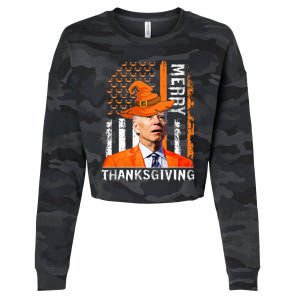 Joe Biden Happy Halloween Merry Thanksgiving US Flag Cropped Pullover Crew