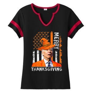 Joe Biden Happy Halloween Merry Thanksgiving US Flag Ladies Halftime Notch Neck Tee