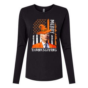 Joe Biden Happy Halloween Merry Thanksgiving US Flag Womens Cotton Relaxed Long Sleeve T-Shirt