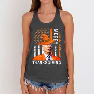 Joe Biden Happy Halloween Merry Thanksgiving US Flag Women's Knotted Racerback Tank