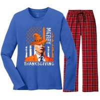 Joe Biden Happy Halloween Merry Thanksgiving US Flag Women's Long Sleeve Flannel Pajama Set 