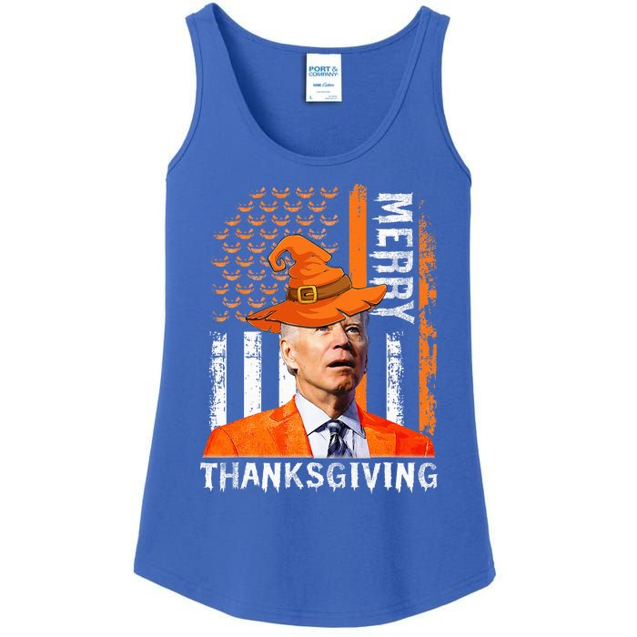 Joe Biden Happy Halloween Merry Thanksgiving US Flag Ladies Essential Tank