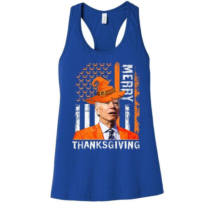 Joe Biden Happy Halloween Merry Thanksgiving US Flag Women's Racerback Tank