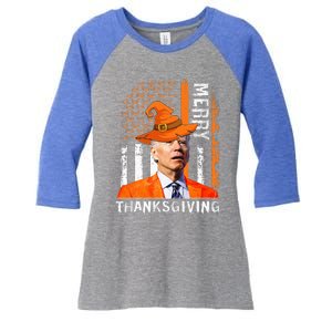 Joe Biden Happy Halloween Merry Thanksgiving US Flag Women's Tri-Blend 3/4-Sleeve Raglan Shirt