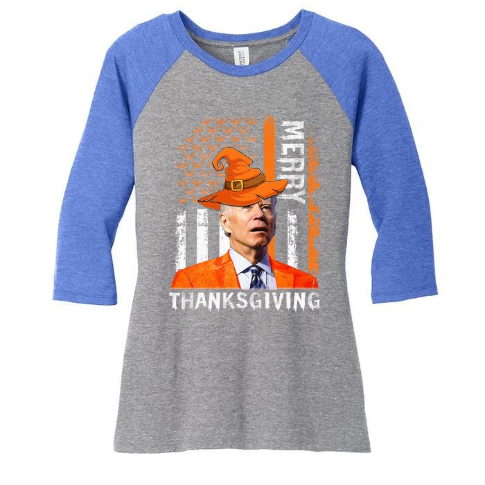 Joe Biden Happy Halloween Merry Thanksgiving US Flag Women's Tri-Blend 3/4-Sleeve Raglan Shirt