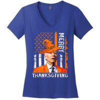 Joe Biden Happy Halloween Merry Thanksgiving US Flag Women's V-Neck T-Shirt