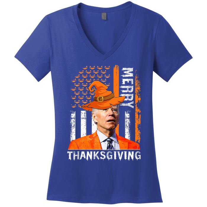 Joe Biden Happy Halloween Merry Thanksgiving US Flag Women's V-Neck T-Shirt