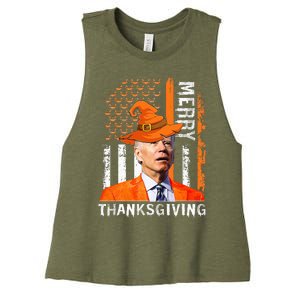 Joe Biden Happy Halloween Merry Thanksgiving US Flag Women's Racerback Cropped Tank