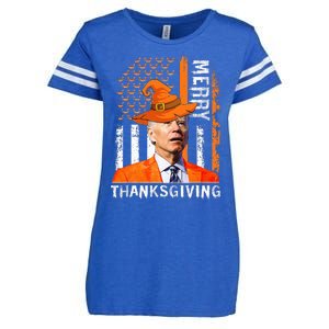 Joe Biden Happy Halloween Merry Thanksgiving US Flag Enza Ladies Jersey Football T-Shirt