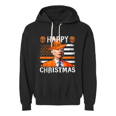 Joe Biden Happy Halloween Happy Christmas US Flag Garment-Dyed Fleece Hoodie