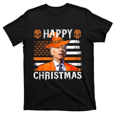 Joe Biden Happy Halloween Happy Christmas US Flag T-Shirt