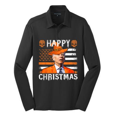 Joe Biden Happy Halloween Happy Christmas US Flag Silk Touch Performance Long Sleeve Polo