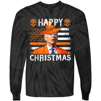 Joe Biden Happy Halloween Happy Christmas US Flag Tie-Dye Long Sleeve Shirt