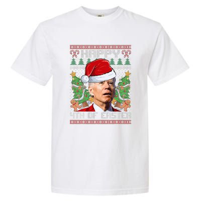 Joe Biden Happy 4th Easter Ugly Christmas Sweater Garment-Dyed Heavyweight T-Shirt