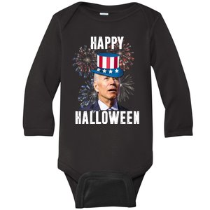 Joe Biden Happy Halloween Confused 4th Of July Funny Baby Long Sleeve Bodysuit