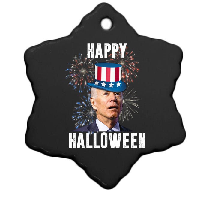 Joe Biden Happy Halloween Confused 4th Of July Funny Ceramic Star Ornament