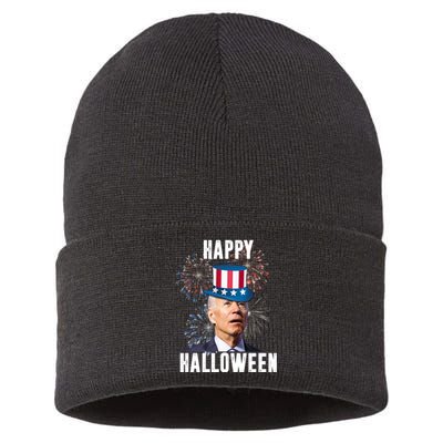 Joe Biden Happy Halloween Confused 4th Of July Funny Sustainable Knit Beanie