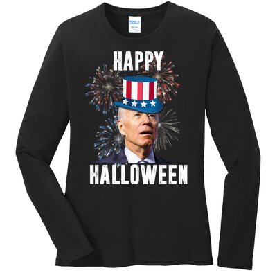 Joe Biden Happy Halloween Confused 4th Of July Funny Ladies Long Sleeve Shirt