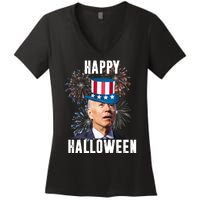 Joe Biden Happy Halloween Confused 4th Of July Funny Women's V-Neck T-Shirt