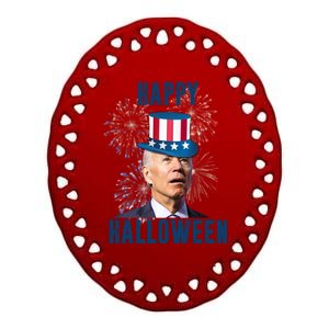 Joe Biden Happy Halloween Confused 4th Of July Funny Ceramic Oval Ornament