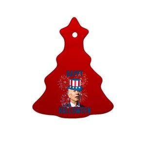 Joe Biden Happy Halloween Confused 4th Of July Funny Ceramic Tree Ornament