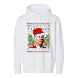 Joe Biden Happy 4th Easter Ugly Christmas Sweater Garment-Dyed Fleece Hoodie