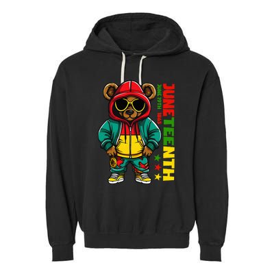 Juneteenth Black Hip Hop Teddy Bear African American Garment-Dyed Fleece Hoodie