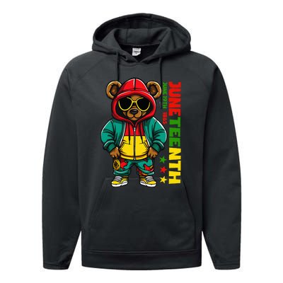 Juneteenth Black Hip Hop Teddy Bear African American Performance Fleece Hoodie