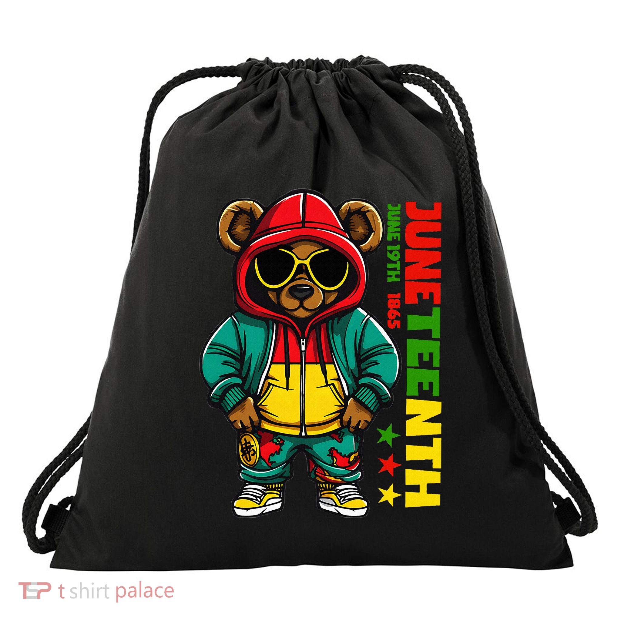 Juneteenth Black Hip Hop Teddy Bear African American Drawstring Bag