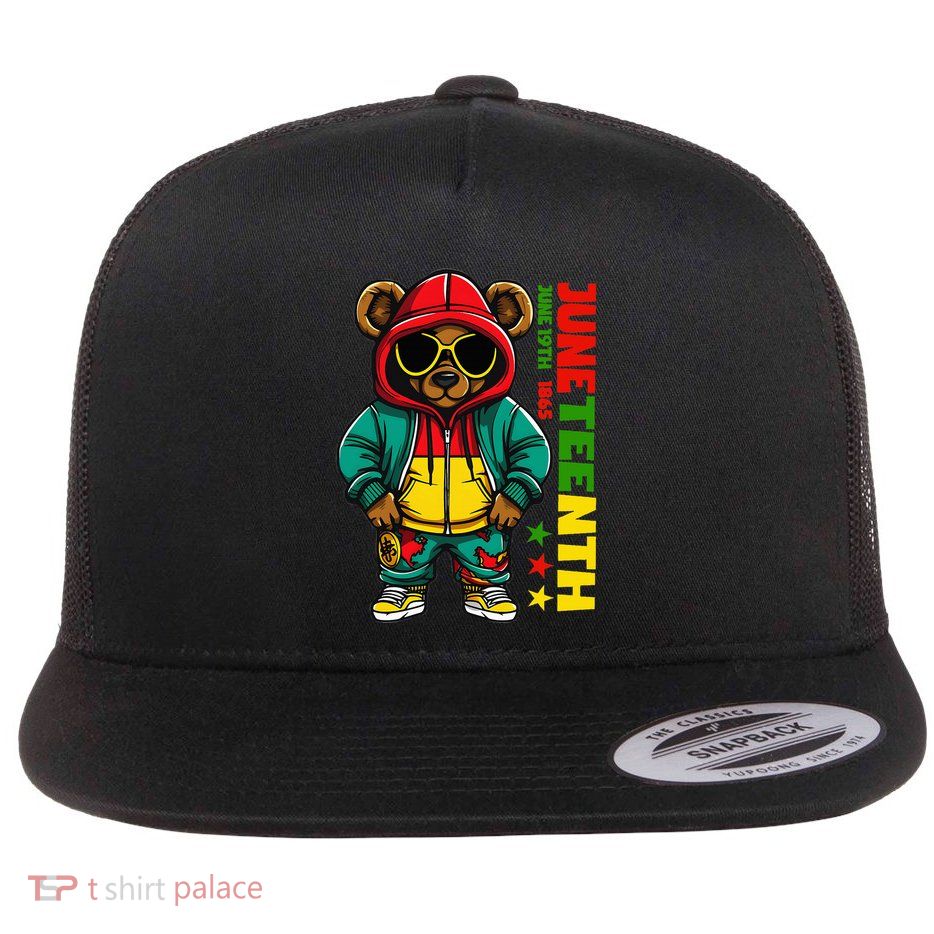 Juneteenth Black Hip Hop Teddy Bear African American Flatbill Hat