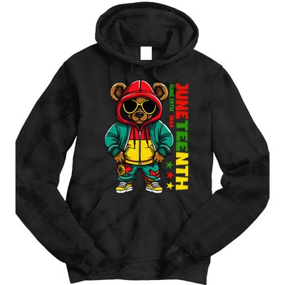 Juneteenth Black Hip Hop Teddy Bear African American Tie Dye Hoodie