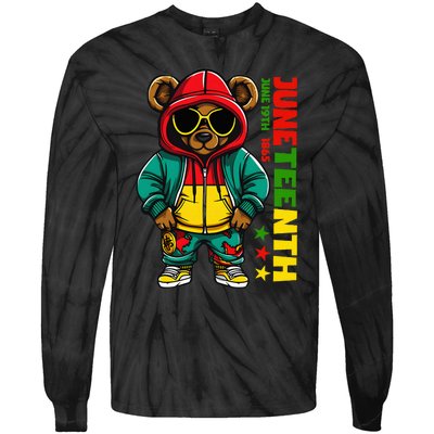 Juneteenth Black Hip Hop Teddy Bear African American Tie-Dye Long Sleeve Shirt