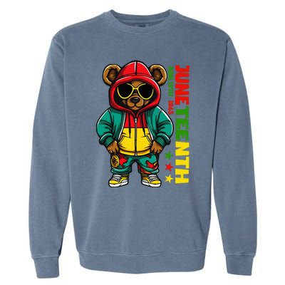 Juneteenth Black Hip Hop Teddy Bear African American Garment-Dyed Sweatshirt